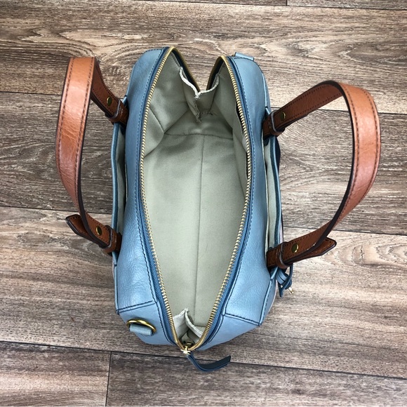 Fossil Rachel Satchel Color Block Blue Leather Handbag - Picture 4 of 13